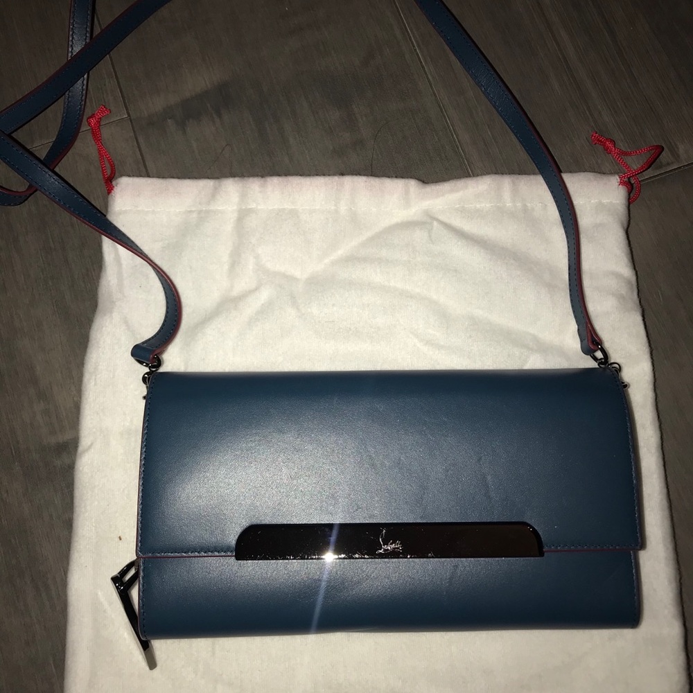 Blue Leather Clutch with Silver Accent